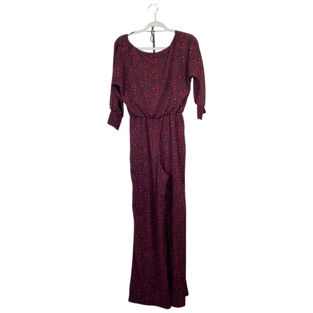 ALICE & OLIVIA Leiby Wide Leg Jumpsuit in Bordeaux Dot Size Medium - Picture 2 of 11